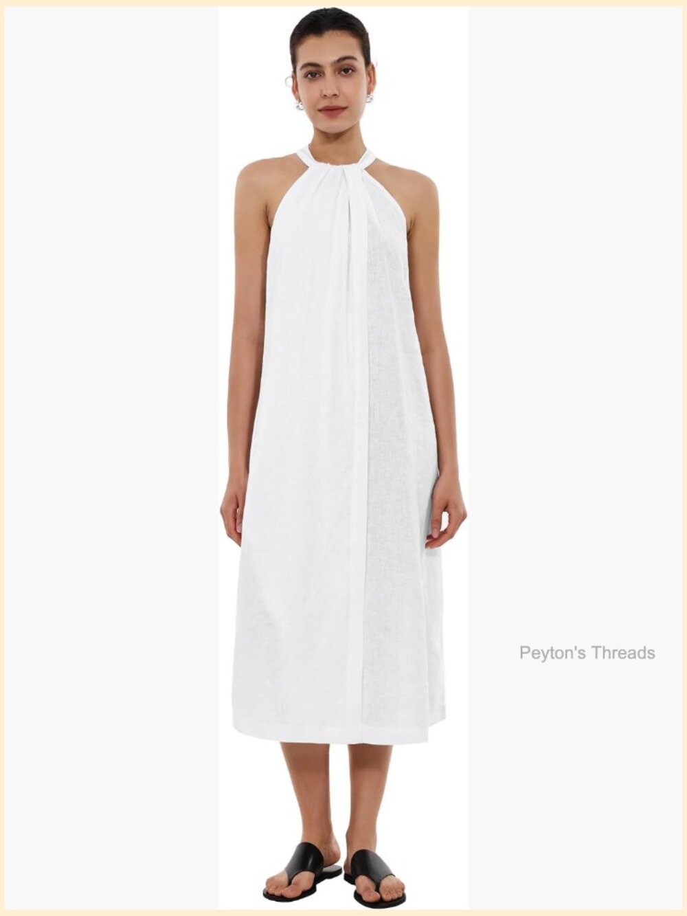 100% Linen Halter Neck A-Line Midi Sundress Sleeveless - Picture 1 of 7